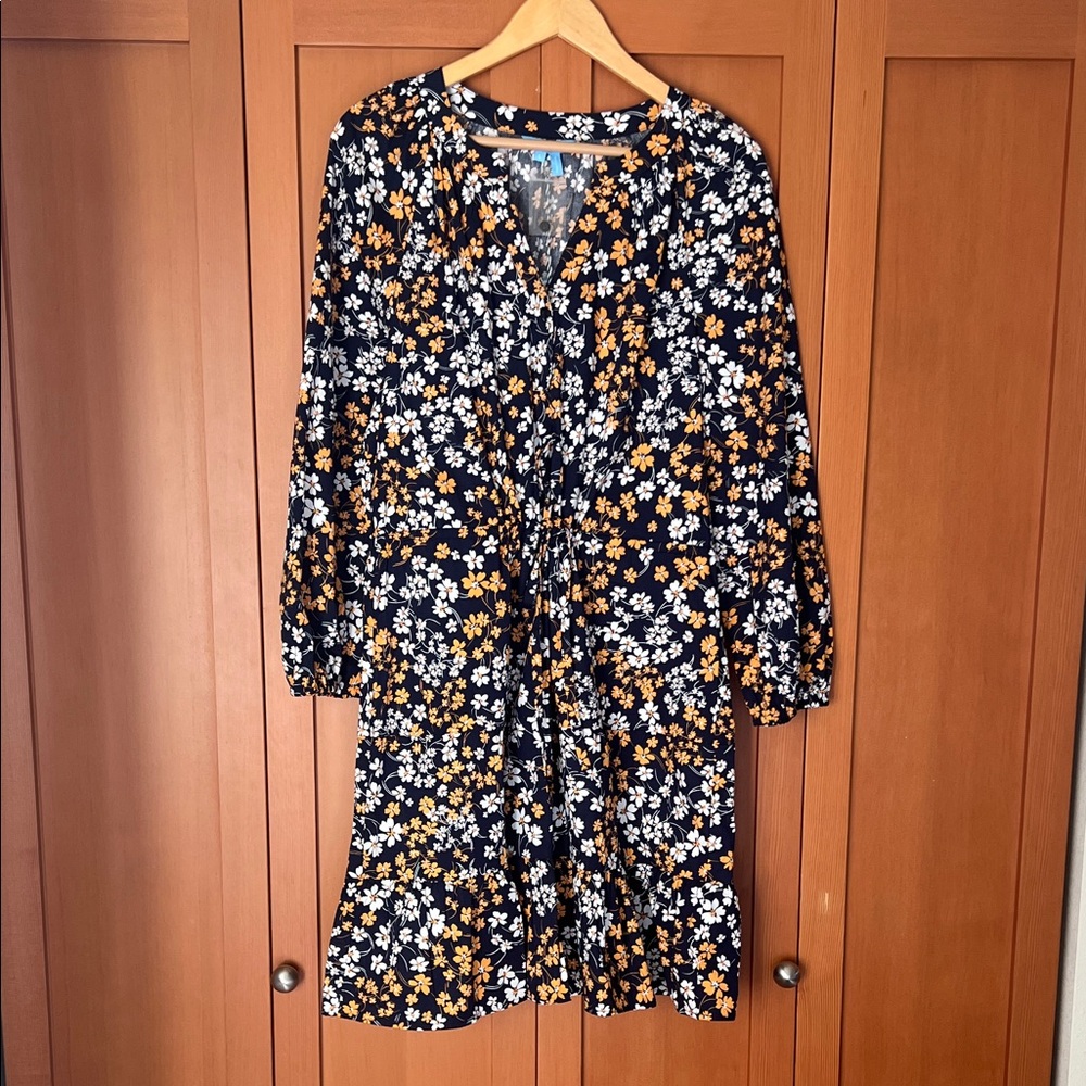 Draper James Floral Navy and Yellow Dress